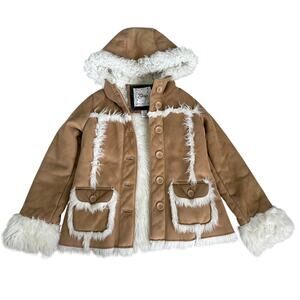 Y2K Gap Kids Faux Shearling Coat Holiday 2007 Penny Lane Hooded Winter Jacket